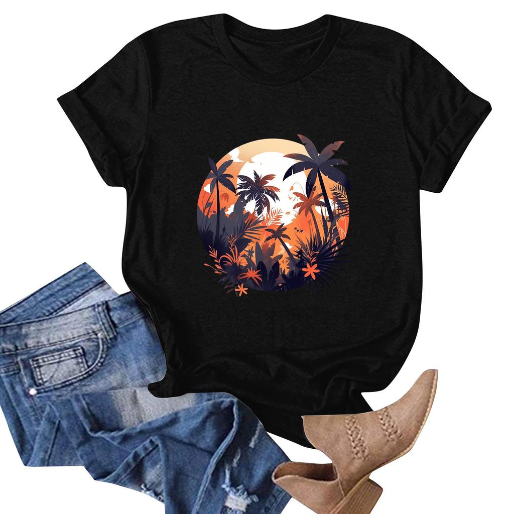 Women's Fashion Casual Hawaiian Print Short Sleeve T-Shirt Top Short Sleeve T-Shirt Top