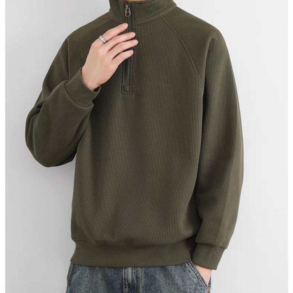 Men's Plus Size Fleece-Lined Half-Zip Retro Sweatshirt for Spring and Autumn