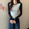 Cotton 95% Elastane 5% Casual T-shirt Women's Autumn and Winter Thin Shoulder-sleeved Shirt with Round Neck