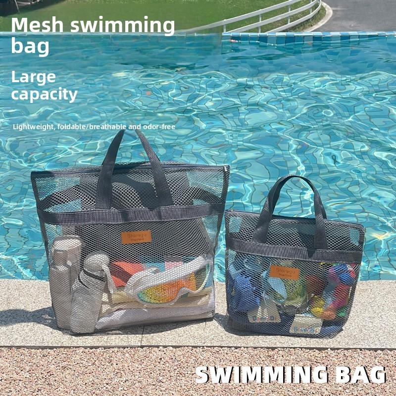 Bolsa de Praia de Malha para Viagem Grande Capacidade Para Homens Mulheres Com Rede Interna Dobrável Sacola de Natação
