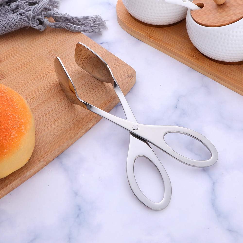 2 Pack 7-Inch Food Tongs for Serving, Thickening 304 Stainless Steel Flatware Buffet Tongs for Salad Cake Bread BBQ, Kitchen Scissor Cooking Tongs,