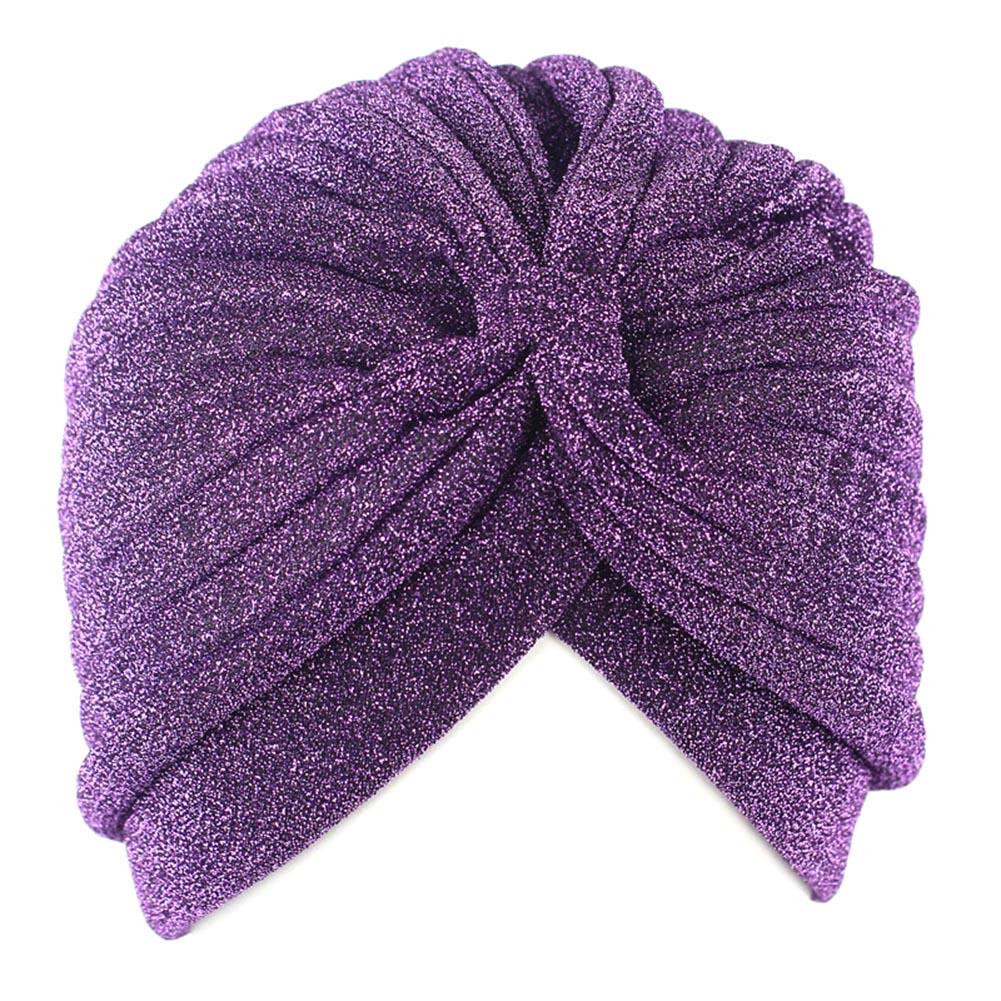 Women Shiny Silver Gold Knotted Turban Hat Muslim Indian Hijab Turban Female Muslim Hat Double Layer Headwrap Hair Accessories