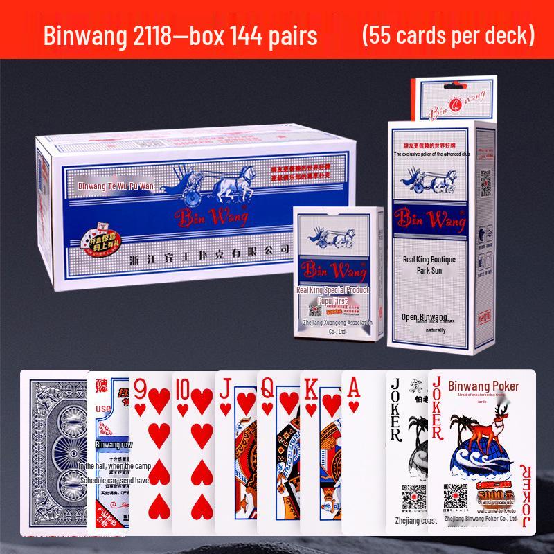 Set of 144 Genuine Binwang 2109/2110 Poker Cards - Thickened, Red and Blue Combo, Paper Cards for Adults.
