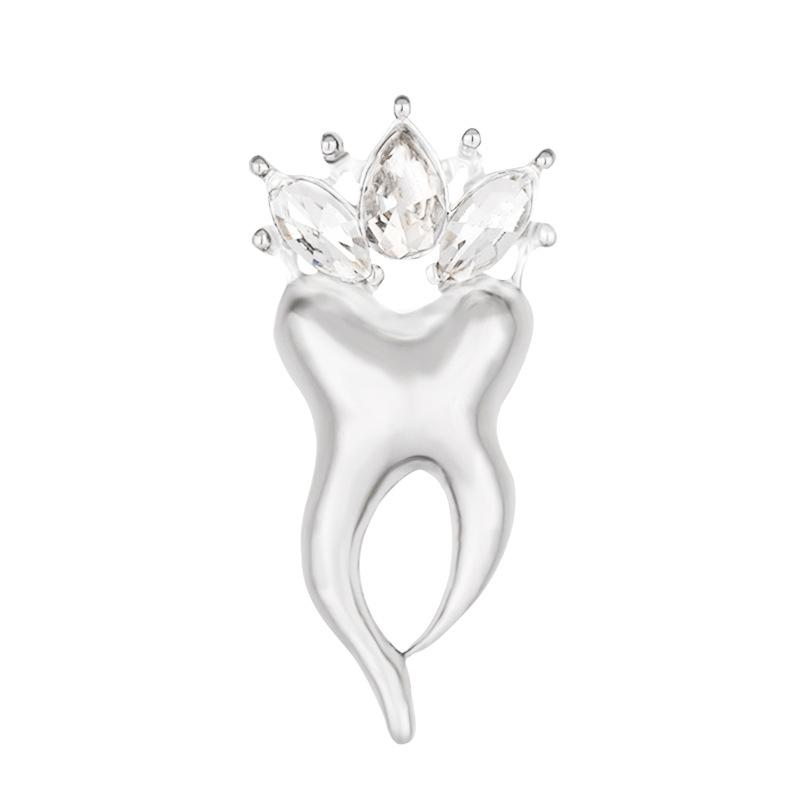 Delicate Teeth Brooch Diamond Inlay Crown Teeth Ornament Metal Badge Cute Pin