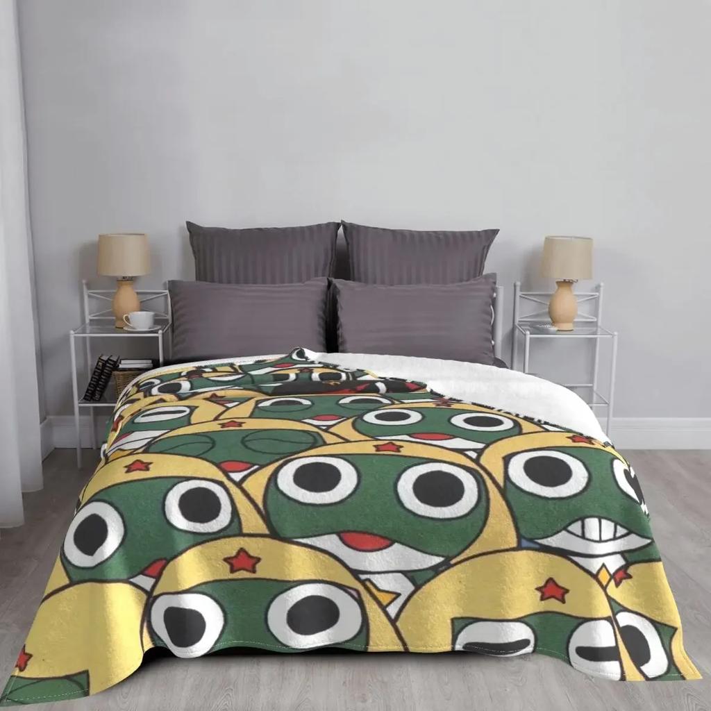 Anime Keroro Plaid Blankets Sofa Cover Fleece Printed Cartoon Collage Lightweight Thin Throw Blankets for Sofa Bedroom Rug Piece