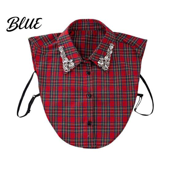 Elegant Detachable Collar Women Plaid Fake Red Blue Christmas Fashion