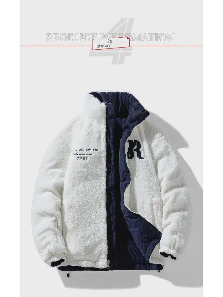 Trendy Corduroy Men's Double-Sided Cotton Jacket: Winter Lambskin & Velvet, Warm Couple's Wear