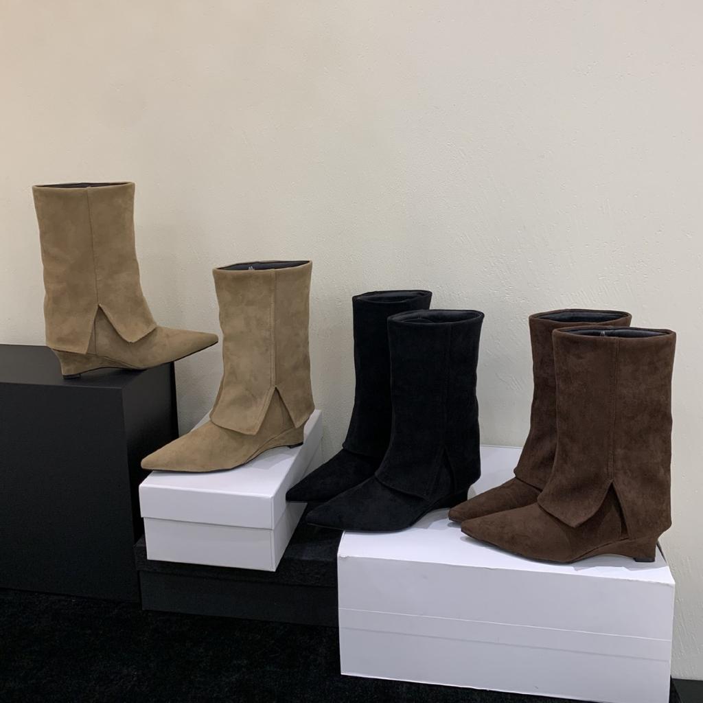 Wedge heel French retro pointed western cowboy boots women's boots autumn 2025 new tube pants tube boots