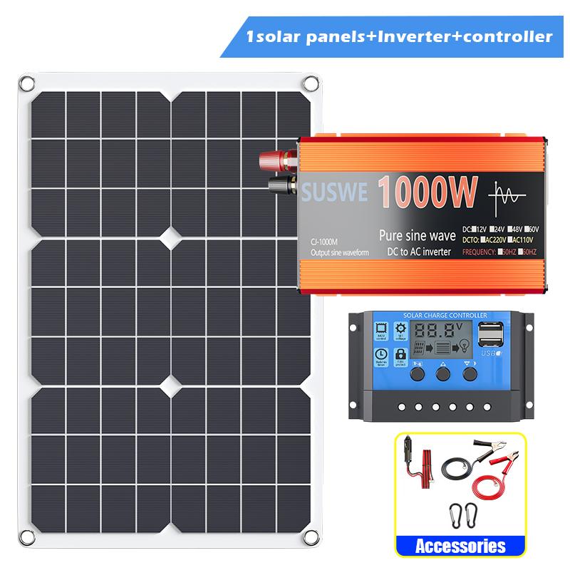 Solar System Kit 1000W 12V to AC 220V/110V Inverter+600W Solar Panel+100A Controller Suitable for Charging RVs Cars Laptops 4