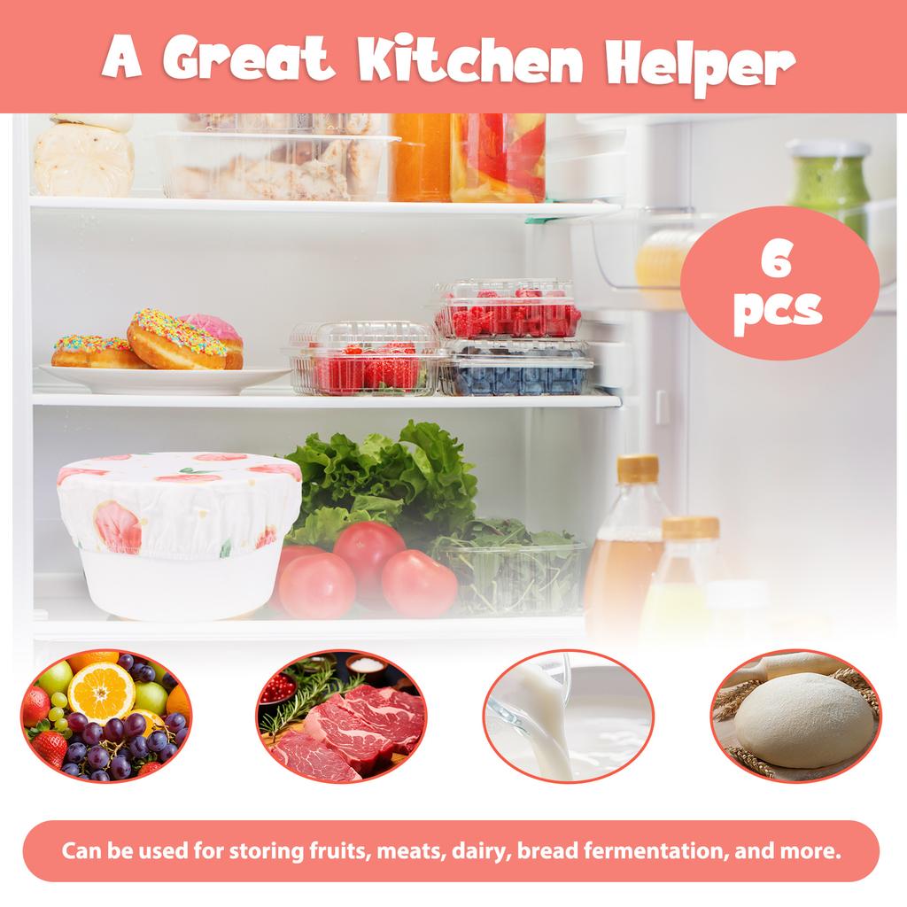 6Pcs Cotton Bowl Covers 3 Sizes Reusable Elastic Cloth Food Storage Bowl Covers for Kitchen Preservation Food Leftover