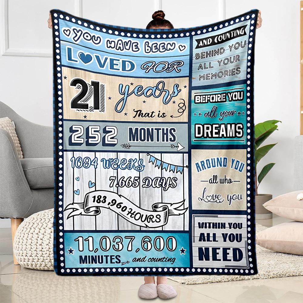 1pc 21th Birthday Celebration Blanket Soft and Warm for Sofa Office Camping Travel Livingroom Great Gift for Friends and Family Comfortable