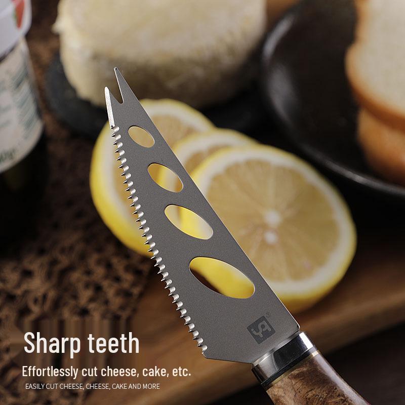 High-End Pure Titanium Cheese Knife Set with Red Resin Wood Handle