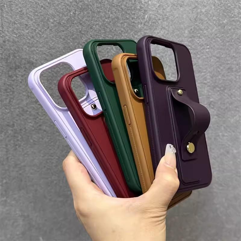 Solid Color Wristband Suitable for Apple 16 ProMax Mobile Phone Case Bracket IPhone 15 Simple All Inclusive Anti Fall Protection