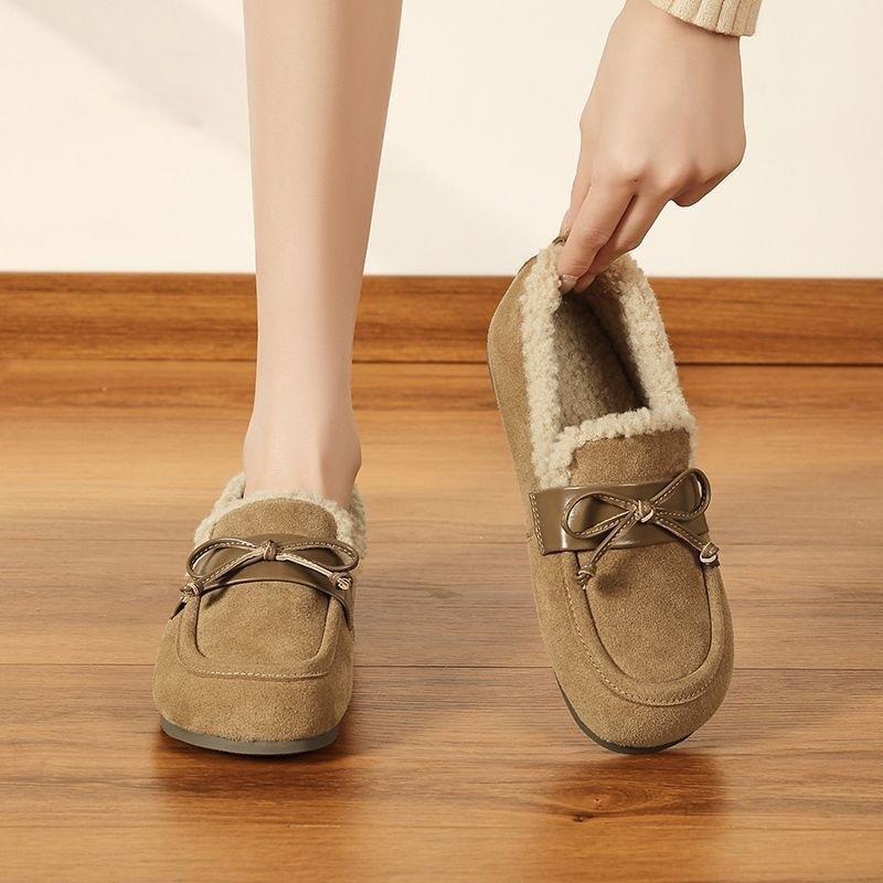 One-pedal loafers with soft soles and fluffy cotton shoes for winter new French fashion warm and velvet Birkenstocks