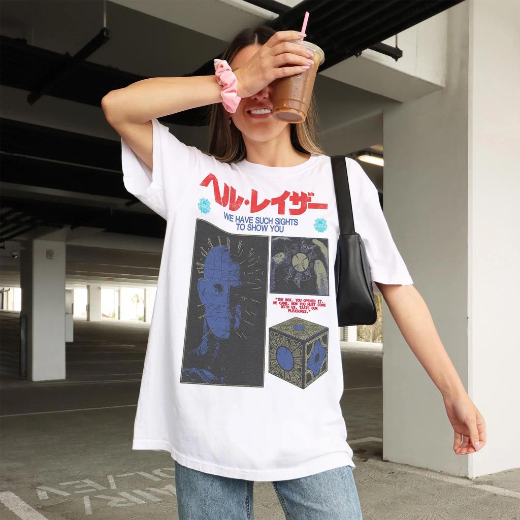 Retro Hell Horror Movie Graphic Tee 80s Pin Head Film Inspired TShirt Women Clothes