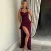 European and American Summer New Lace-up Women's Long Dress Sexy Spice Girl High Split Back Hip Dress