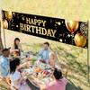 Happy Birthday Banner Black Gold Party Decorations Large Birthday Banner Yard Sign Backdrop Supplies Decoration for Indoor and Outdoor 78 x 17Inches