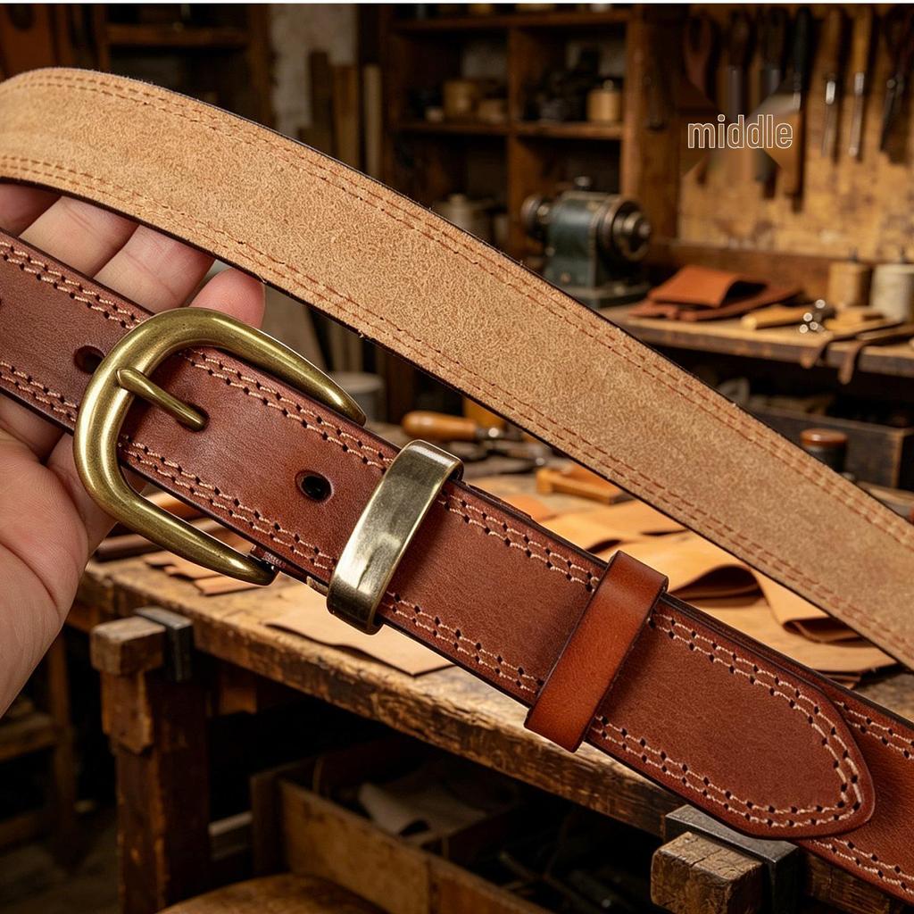 Women's Retro Leather Jeans Belt - Top Layer Cowhide, Pin Buckle, Vegetable Tanned, Casual Hong Kong Style