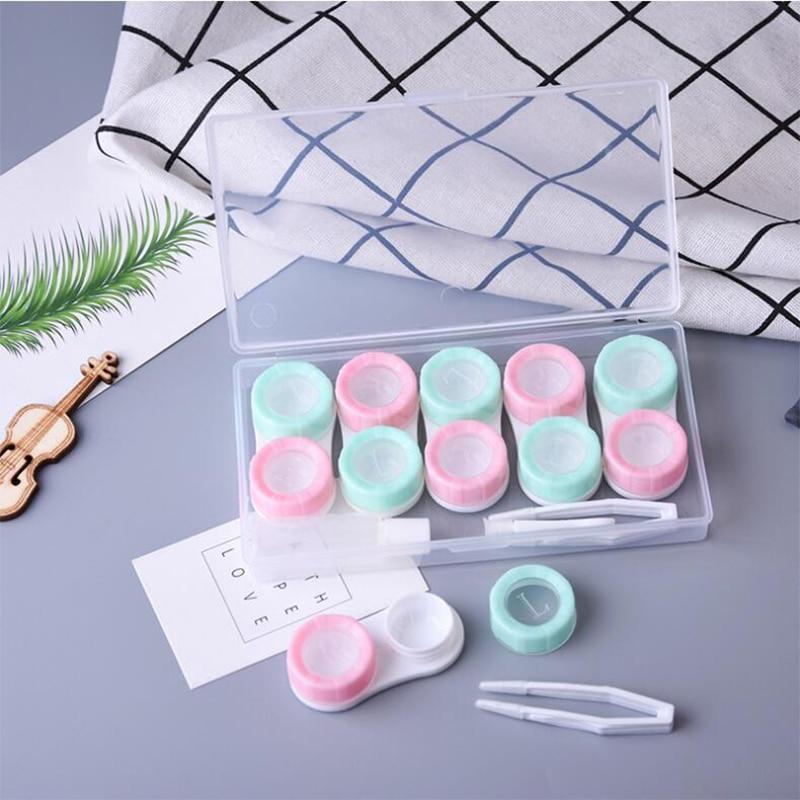 Five Portable High-end Contact Lens Containers for Women and Men, Each with Different Colored Tweezers for Easy Carrying.