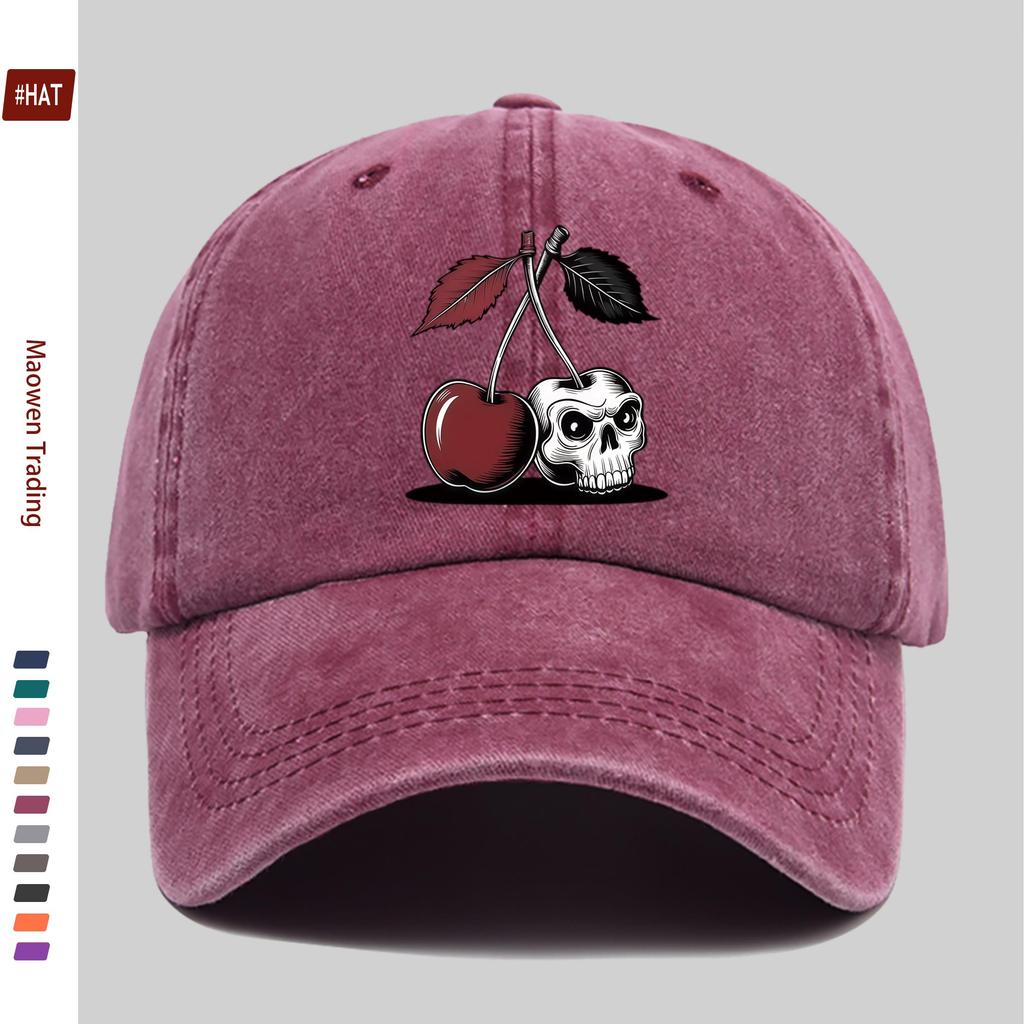Pc Cherry And Skull Print Baseball Cap with Skull Head Pattern And Cherry Design Sun Hat MultiColor Optional Party Decor Hat