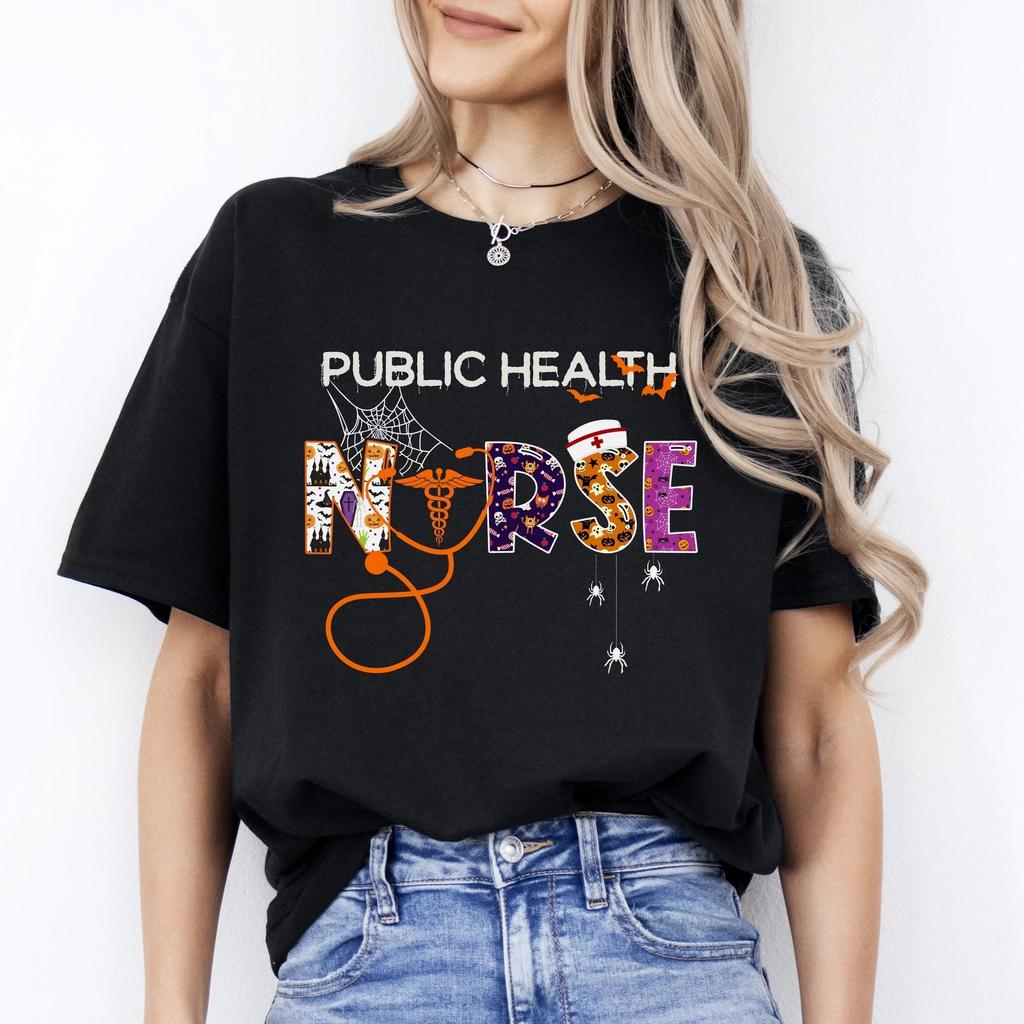 Public Health Nurse Halloween Unisex T-Shirt Scary Spooky Healthcare Worker Tee