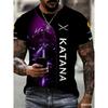 Men's Japanese samurai sword cherry blossom print T-shirt