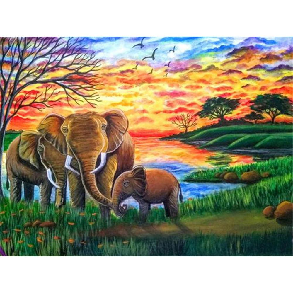 

5D DIY алмазная живопись Слон горный хрусталь комплект полная квадратная круглая алмазная вышивка животное мозаика закат украшение дома Full Square 20X30CM
