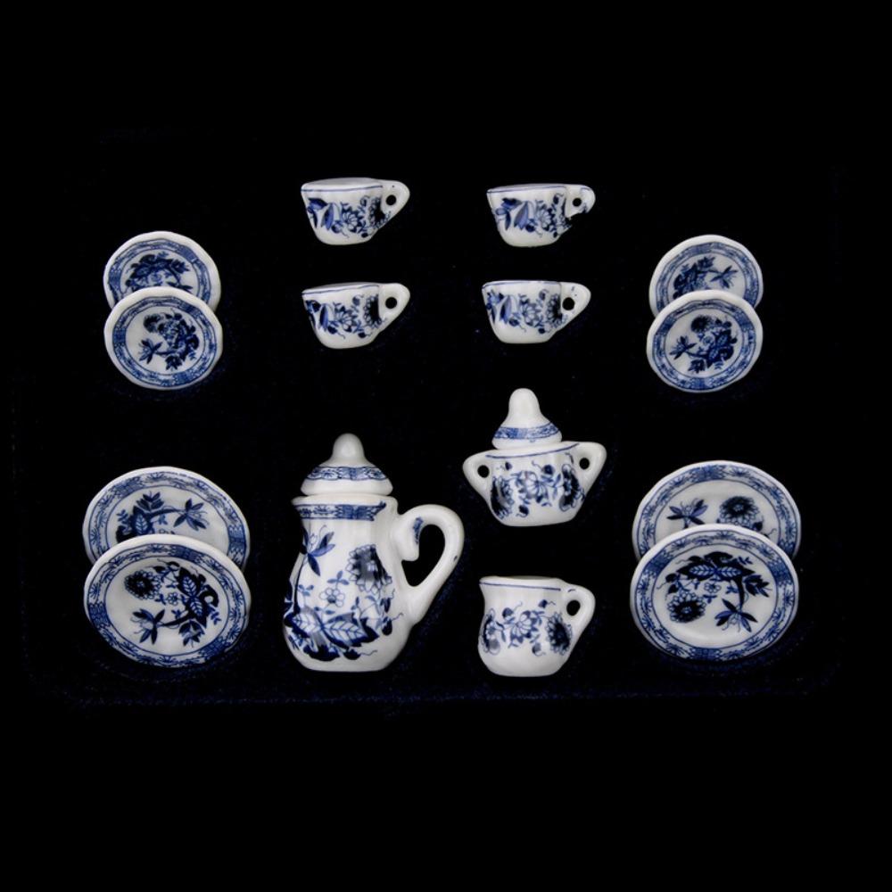 Ceramic Dollhouse Miniature Tea Set Tableware Miniature Porcelain Tea Cup Set Kitchen Decor