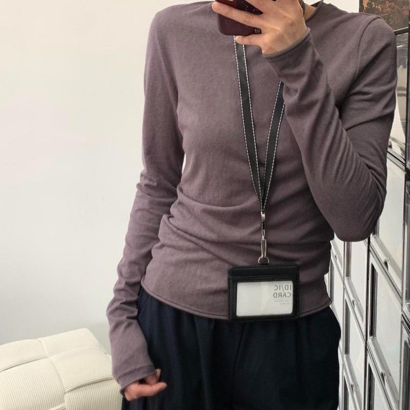 Korean Style Long-sleeved Rolled Hem Top T-shirt Lazy Style Slim Fit Versatile Sun