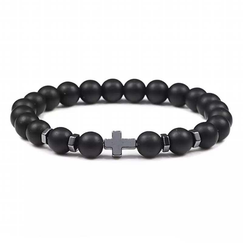 8mm Matt Türkis & Lavastein Perlen Herrenarmband