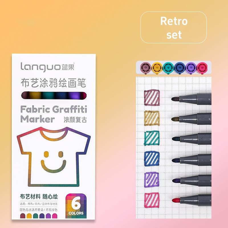 6pcs Fabric Graffiti Marker Pens Set Washable & Reusable Drawing for Cotton Canvas Linen DIY Paint School
