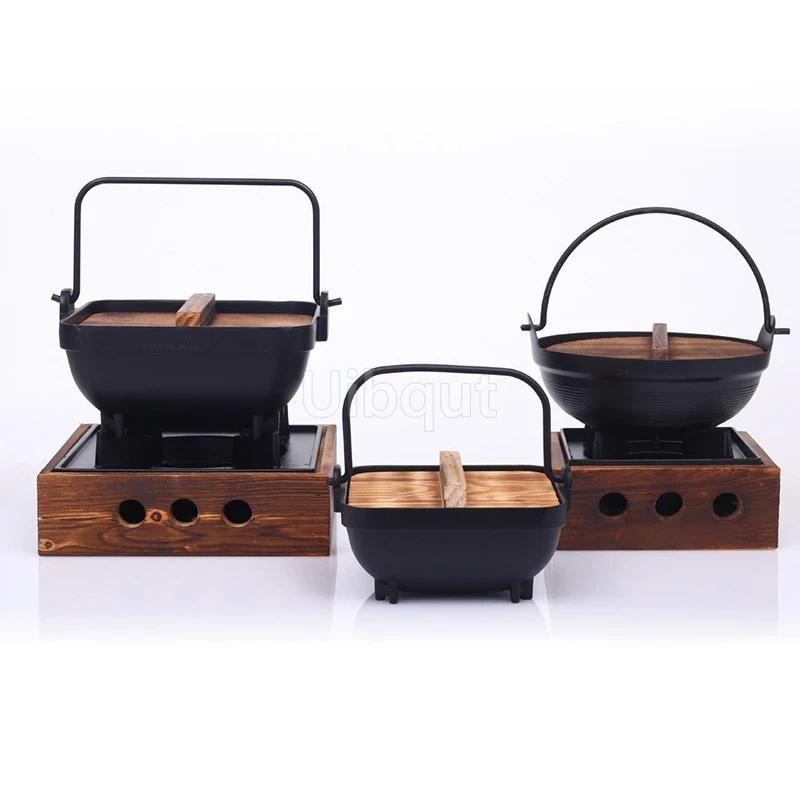 Hand held Household one person food pots Creative wooden lid hanging pot Shouxi Soup Pot bbq grill Japanese style hanging pots