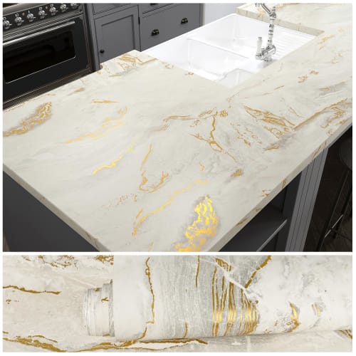 VEELIKE Marble-Look Wallpaper Stickers, Thick, Waterproof, Heat-Resistant, Milky White, Matte, Peelable, Self-Adhesive, 40x300cm, Interior Accent, Wal