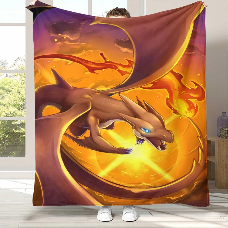 Charizard Charmander Pokemon Flannel Blanket,Ultra Soft Warm Plush Throw for Home Bedroom Bed Sofa Cover Office Camping Picnic
