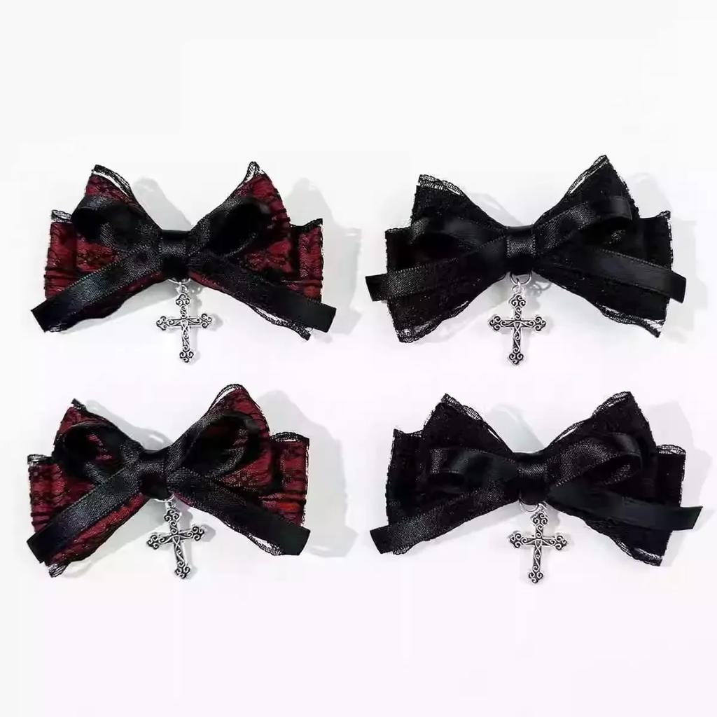 1/2pcs Dark Sweet Cool Lace Cross Bow Hair Clips for Women Fashionable and Personalized Gothic Lolita Hair Accessories