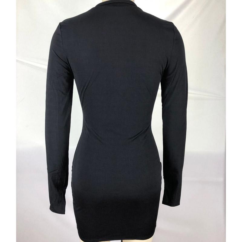 Damen Mini Freizeitkleid Kleid Sexy Slim Fit V-Ausschnitt Skinny Langarm Kleid