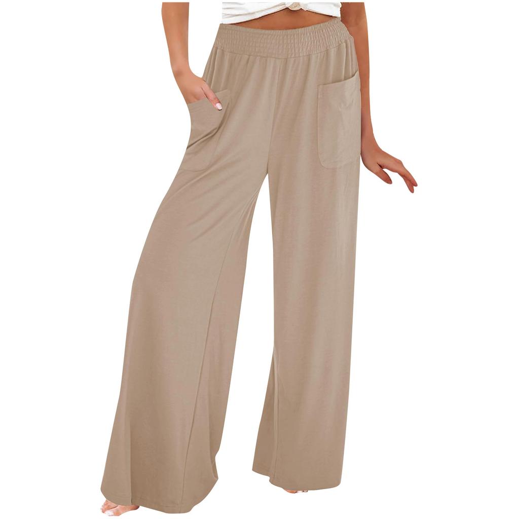 Women's Fashion Color Elastic Waist High Waist Micro-pants Loose Casual Pants With Pockets