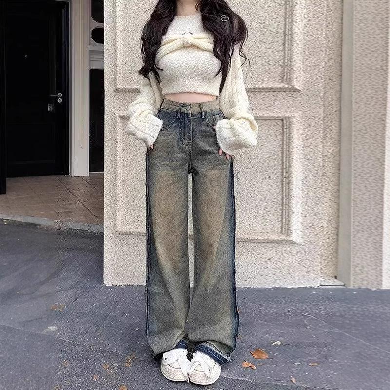

Women s Plus Size High Waist Wide Leg Distressed Jeans - Autumn Fashion 5XL