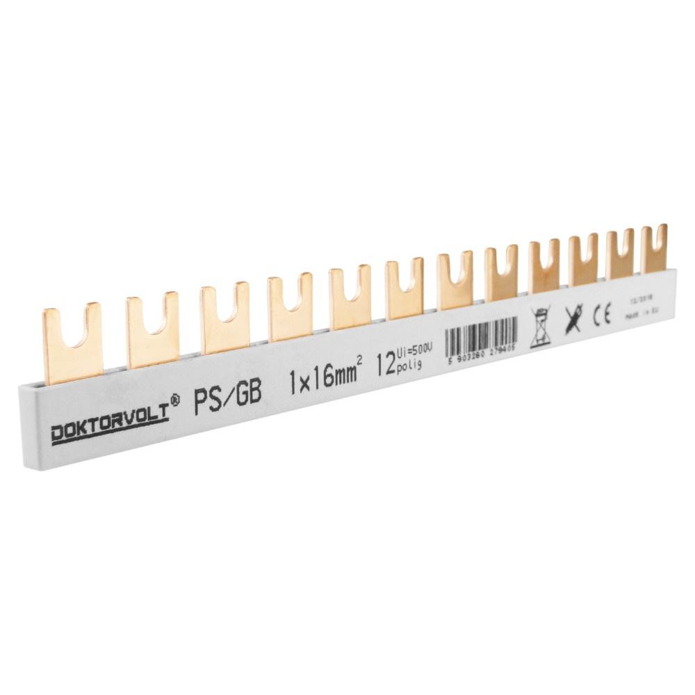 Insulated 1-Phase Comb Busbar 12-Module 16mm2 for Distribution Board