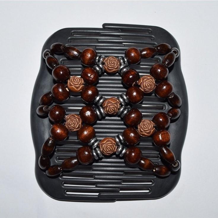 Sunflower Style Wooden Bead Hair Comb - Double Row, Versatile Handmade Hair Accessory.