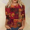 Women's Fashion Casual Round Neck Three-quarter Sleeve Retro Floral Print T-shirt Top