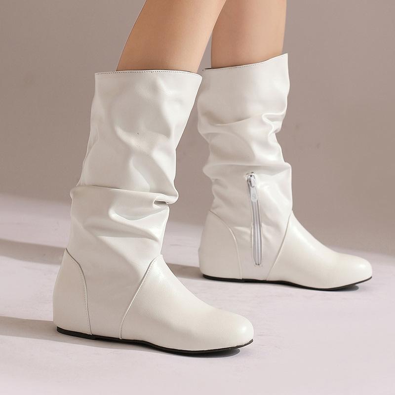 New European and American Autumn and Winter Medium Tube Women's Boots Inner Water Table Casual Stacking Boots Martin Boots Large Size Boots