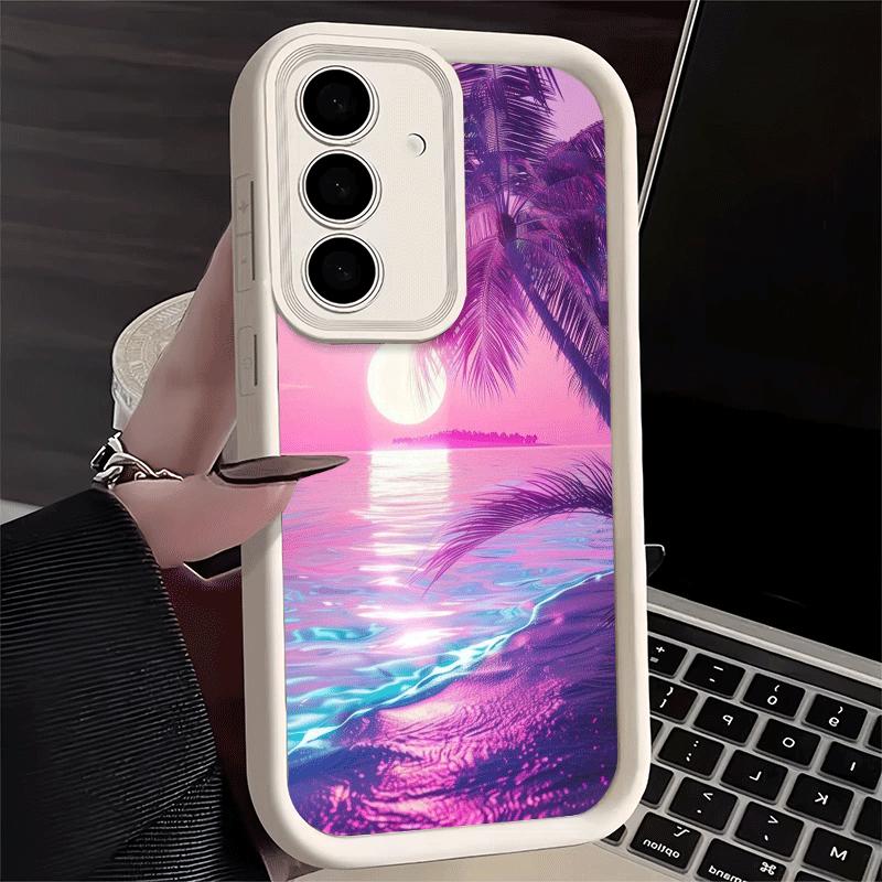 Phone Case for Samsung Galaxy S26 S25 Ultra S24 FE Pink Sunset Beach Dreamy Scenery Shell S23 Plus S22 + S21 S20 5G Soft Silicon