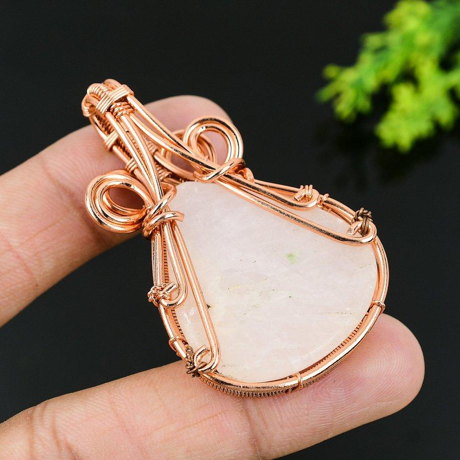 Rose Quartz Handmade Copper Wire Wrap Jewelry Pendant 2.36 T6m27