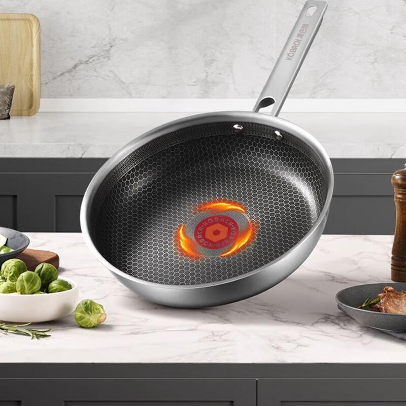 Kangbach 28cm 304 Stainless Steel Honeycomb Non-stick Wok