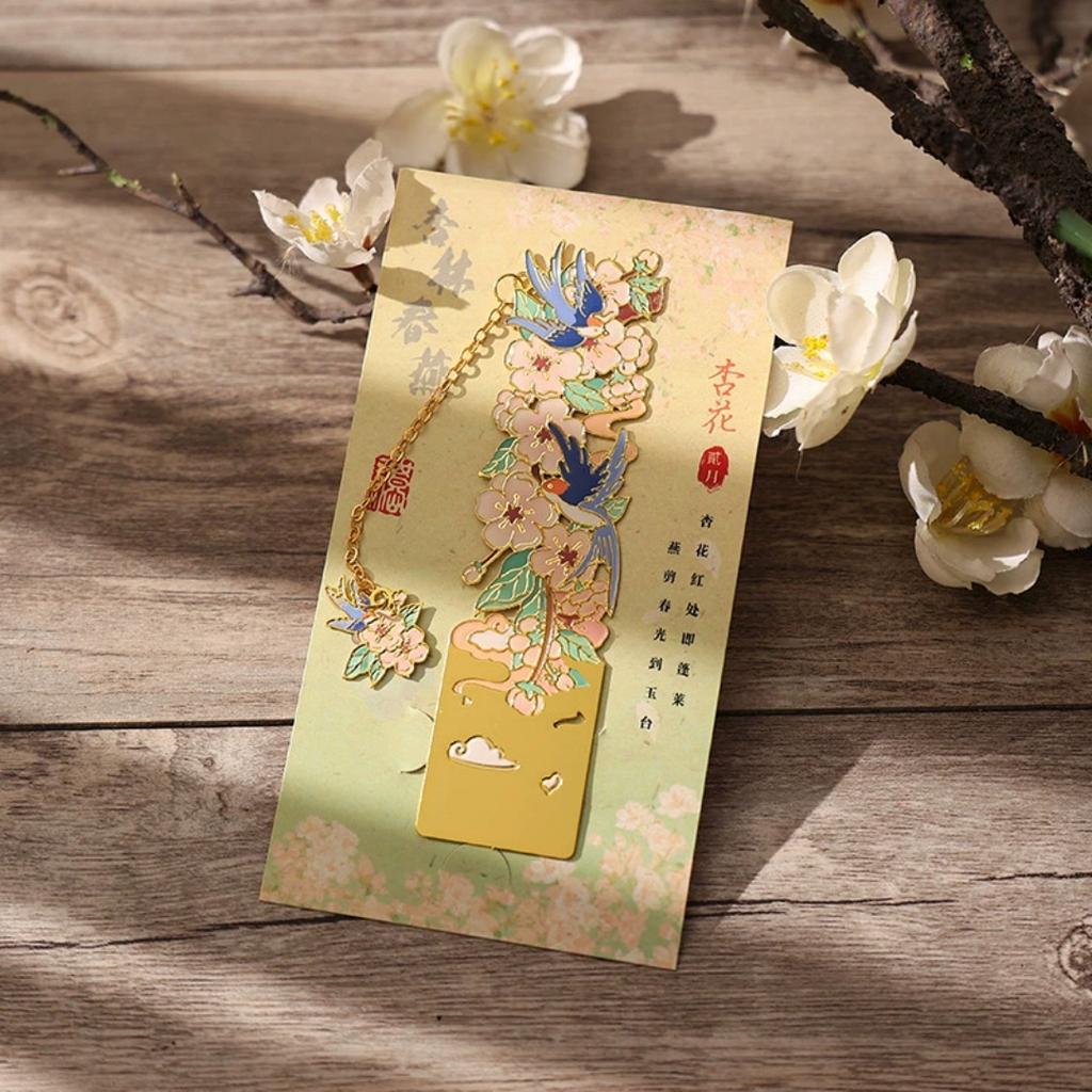 12 Monthly Climate Flowers Bookmark Exquisite Artistic Metal Bookmarks with Long Chain Tassel Students Book Clip Reading Tool