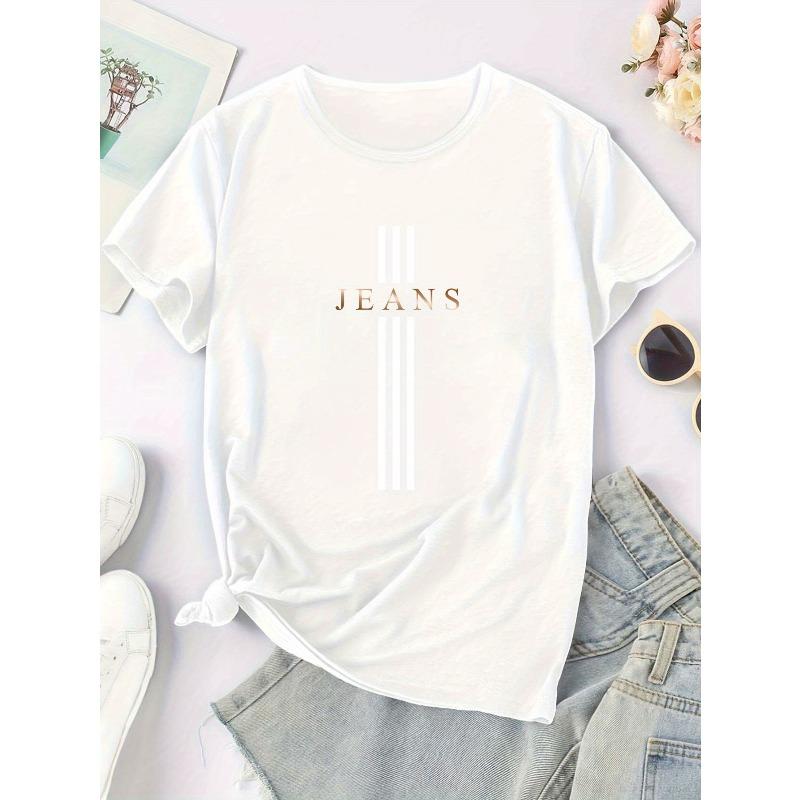 European Size Gradient Art Letter Printed Pattern - Elegant And Fashionable - Women'S Round Neck Pullover T-Shirt, Casual Sports Short