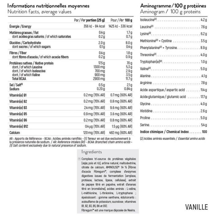 VEGETAL PROTEIN Goût Vanille - Protéines en Poudre - Vegan - Tri-sources : isolats de protéines de pois, soja &amp; riz