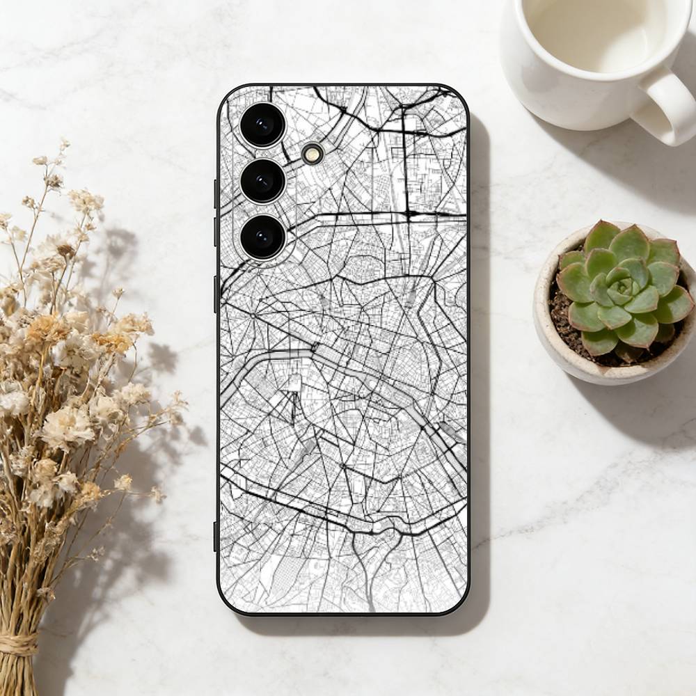 Famous City Sketch City Map Phone Case For Samsung Galaxy A73,A72,A71,A70,A53,A52,A51,Soft Silicone Black Cover