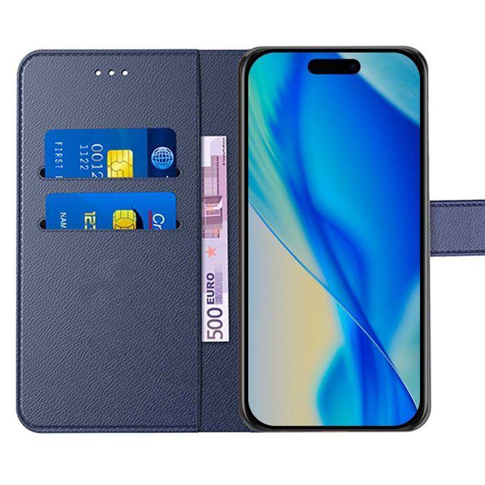 Coque pour iPhone 17 Pro Max - BOOLING - Protection Antichoc Effet Cuir Bleu Marine - 2 Verres Trempés